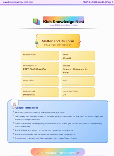 Diagram showing particle arrangements in solid, liquid, and gas states of matter for Class 8 science
